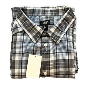 H & M Men's Plaid Button Front Long Sleeve Lightweight Cotton Shirt Size XL